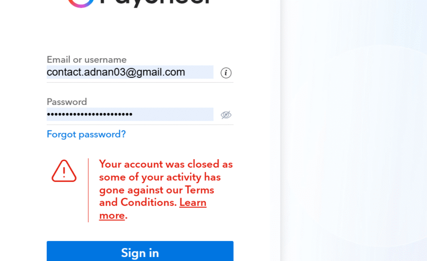 Payoneer Verification – Adnan Customer ID: 96845213